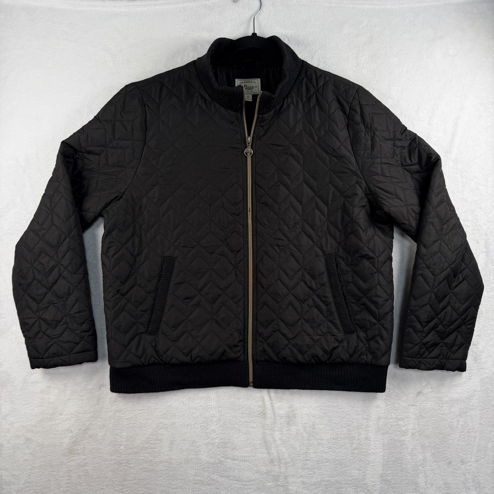GH Bass Jacket Womens XL Diamond Quilted Full Zip Workwear Bomber Coat Black